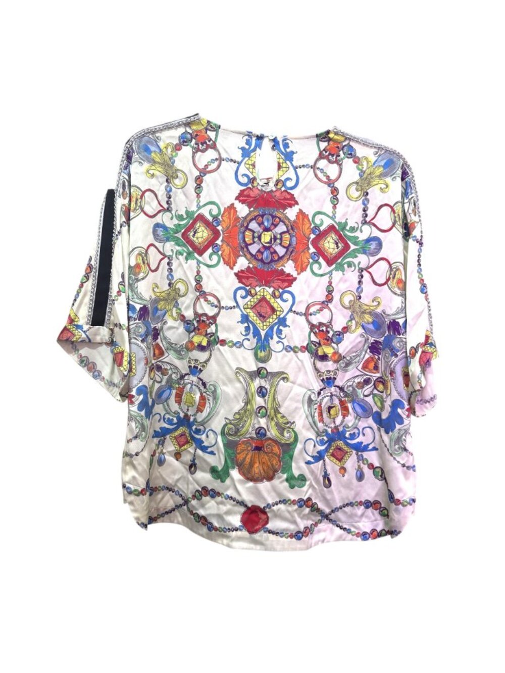 Vintage Vera Moda Silk Blouse Baroque Print Beaded Shoulder Size 38 M #4b - Picture 6 of 10